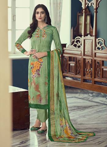 Looking These Suit in Fine Colored Pair With Bottom And Dupatta.These Top Are Airjet Jaam Satin And Dupatta Are Fabricated On Cotton Mal Pair With Cambric Cotton Bottom.Its Beautified With Designer Printed With Embroidery Work.