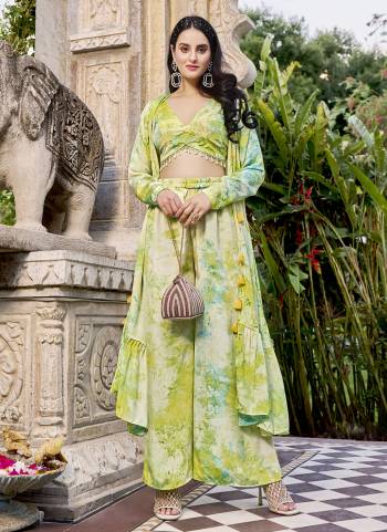 Grab These Beautiful Looking Designer Plazzo Suits With Koti.These Top And Bottom  And Koti Is Fabricated On Silk.Its Beautified With Designer Printed Work.