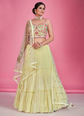 For A Designer Look,Grab These Lehenga Choli in Fine Colored.These Lehenga And Blouse Are Fabricated On Georgette Pair With Soft Net Dupatta.Its Beautified With Thread,Mirror,Sequance Embroidery Work.