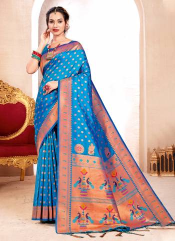 Looking These Party Wear Saree in Fine Colored.These Saree And Blouse is Fabricated On Paithani Silk.Its Beautified With Weavon Jari Designer.