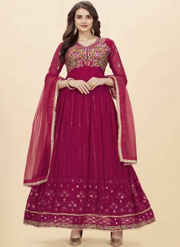 Attrective Looking These Special Anarkali Suit in Fine Colored Pair With Bottom And Dupatta.These Top Are Faux Georgette And Dupatta Are Fabricated On Butterfly Net Pair With Santoon Bottom.Its Beautified With Heavy Designer Multy Thread,Sequance Embroidery Work.