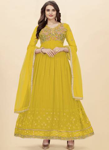 Attrective Looking These Special Anarkali Suit in Fine Colored Pair With Bottom And Dupatta.These Top Are Faux Georgette And Dupatta Are Fabricated On Butterfly Net Pair With Santoon Bottom.Its Beautified With Heavy Designer Multy Thread,Sequance Embroidery Work.