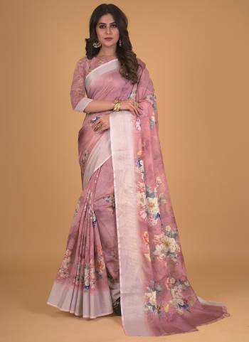 Look Attrective These Designer Party Wear Saree in Fine Colored.These Saree And Blouse is Fabricated On Cotton Silk Blend.Its Beautified With Wevon Border, Designer Digital Floral Printed.