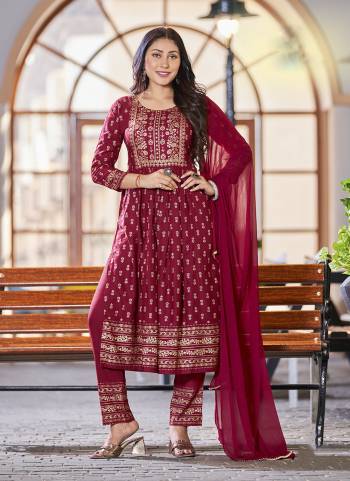 Grab These Beautiful Looking Readymade Suits.These Top And Bottom is Fabricated On Rayon And Dupatta Are Nazmin.Its Beautified With Designer Printed With Embroidery.