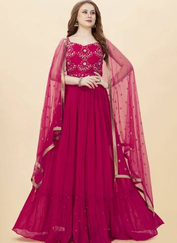 Attrective Looking These Designer Gown in Fine Colored Pair With Dupatta.These Gown Are Faux Georgette And Dupatta Are Fabricated On Net Pair.Its Beautified With Heavy Designer Embroidery,Hand Work.