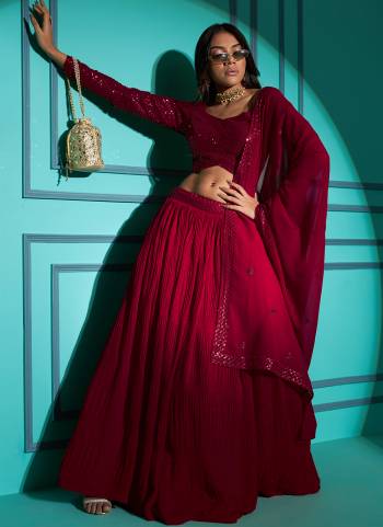 A Designer Look,Grab These Lehenga Choli in Fine Colored.These Lehenga And Blouse Are Georgette And Dupatta Are Fabricated On Georgette.Its Beautified With Plitting Pattern With Thread,Sequance Embroidery Work.