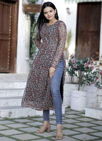 Attrective Looking These Beautiful Looking Readymade Nayra Cut Kurti.These Kurti is Fabricated On Georgette.Its Beautified With Wevon Butti With Designer Digital Printed.