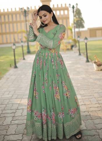 Garb These Beautiful Looking Readymade Gown.These Gown is Fabricated On Faux Georgette.Its Beautified With Designer Digital Printed With Embroidery Work.