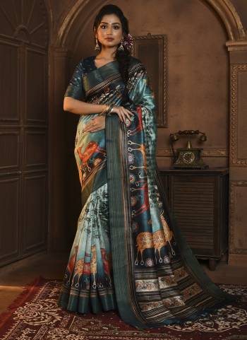 Garb These Party Wear Saree in Fine Colored.These Saree And Blouse is Fabricated On Tussar Silk.Its Beautified With Weaving Jari Border With Designer Kalamkari Digital Printed.