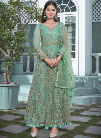 Attrective Looking These Anarkali Suit in Fine Colored Pair With Bottom And Dupatta.These Top And Dupatta Are Fabricated On Butterfly Net Pair With Japan Satin Bottom And  Inner.Its Beautified With Heavy Designer Embroidery Work.