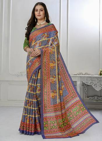 Garb These Designer Party Wear Saree in Fine Colored.These Saree And Blouse is Fabricated On Fancy Natural Silk Pair.Its Beautified With Wevon Jari With Digital Printed.