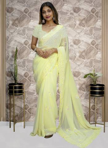 Attrective Look These Saree in Fine Colored.These Saree Are Georgette And Blouse is Diamond Silk Fabricated.Its Beautified With C Pallu Cut Work Designer Sequance Embroidery Work.