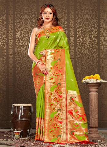 Garb These Party Wear Saree in Fine Colored.These Saree And Blouse is Fabricated On Paithani Silk.Its Beautified With Paithani Weavon Designer.