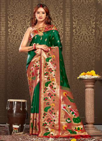 Garb These Party Wear Saree in Fine Colored.These Saree And Blouse is Fabricated On Paithani Silk.Its Beautified With Paithani Weavon Designer.