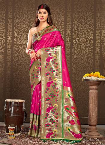 Garb These Party Wear Saree in Fine Colored.These Saree And Blouse is Fabricated On Paithani Silk.Its Beautified With Paithani Weavon Designer.