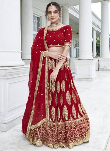 Garb This Partywear Fine Color Heavy Designer Lehemga Choli Fabric Are Faux Georgette And And Dupatta Faux Georgette In Fabricated Beautified With Attrective Thread,Sequance Embroidery Work. Buy Now.