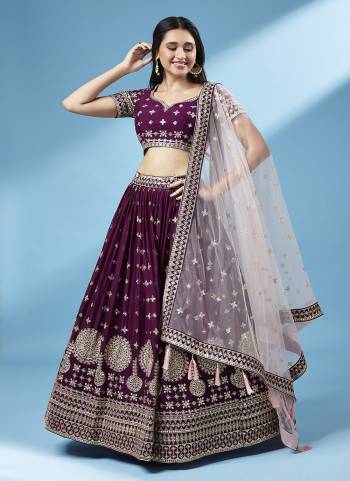 Attrective Looking This Partywear Fine Color Heavy Designer Choli Fabric Are Georgette And Lahenga Georgette And Dupatta Net In Fabricated Beautified With Attrective Thread Embroidery Work. Buy Now.