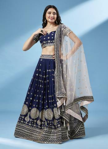 Attrective Looking This Partywear Fine Color Heavy Designer Choli Fabric Are Georgette And Lahenga Georgette And Dupatta Net In Fabricated Beautified With Attrective Thread Embroidery Work. Buy Now.