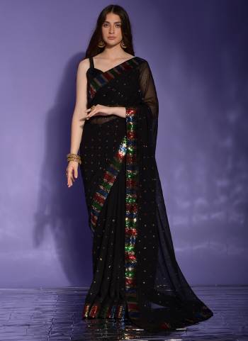 Attrective Look These Saree in Fine Colored.These Saree Are Georgette And Blouse is Mono Banglori Fabricated.Its Beautified With Designer 4 Color Sequance Embroidery Work Lace Border.