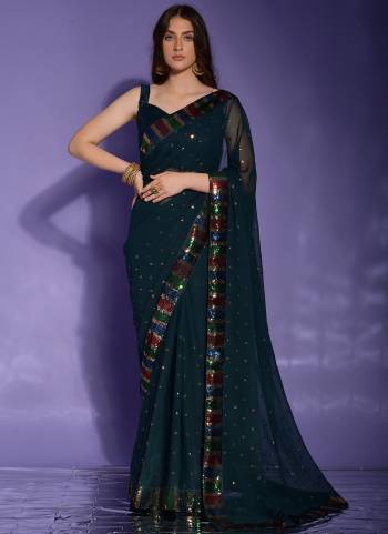 Attrective Look These Saree in Fine Colored.These Saree Are Georgette And Blouse is Mono Banglori Fabricated.Its Beautified With Designer 4 Color Sequance Embroidery Work Lace Border.