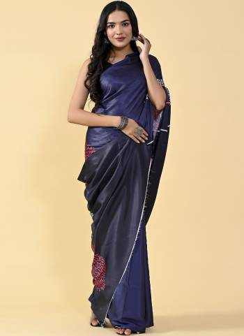 Garb This Partywear Saree Paired With Contrast Blouse.This Saree Are Satin Silk And Blouse Are Silk Based Fabric With Designer Digital Printed. Buy This Pretty Saree Now.