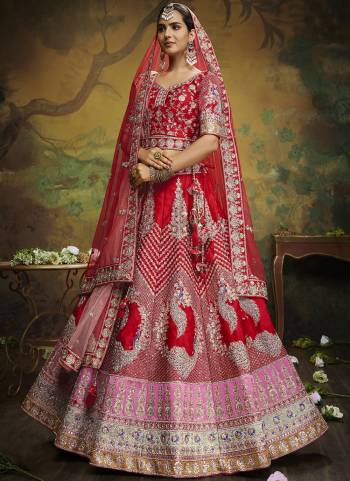 Attrective Looking This Partywear Fine Color Heavy Designer Choli Fabric Silk And Lahenga Silk And Dupatta Net In Fabricated Beautified With Attrective Thread,Sequance Embroidery,Stone And Beads Work. Buy Now.