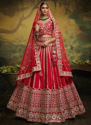 Attrective Looking This Partywear Fine Color Heavy Designer Choli Fabric Silk And Lahenga Silk And Dupatta Net In Fabricated Beautified With Attrective Thread,Sequance Embroidery,Stone And Beads Work. Buy Now.