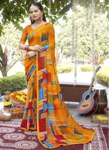 Attrective Saree in Fine Colored.These Saree Are Georgette And Blouse is Fabricated On Georgette Pair.