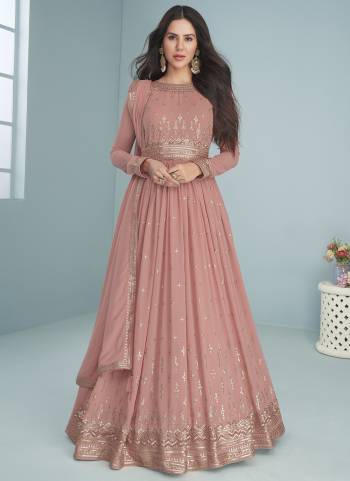 Partywear Designer Peach Heavy Blooming Fox Georgette suit