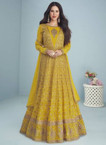 Partywear Designer Yellow Heavy Blooming Fox Georgette suit