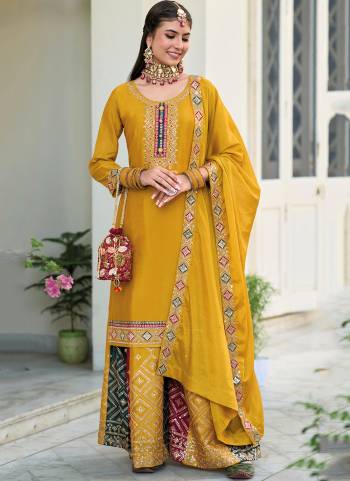 Yellow colored suit is prettified with floral sequins embroidered work as shown which makes it appear classy. This top is made of georgette fabric which is accompanied with georgette bottom, santoon silk inner and heavy georgette dupatta. Women can buy this suit to wear for their parties, festive and functions wear.