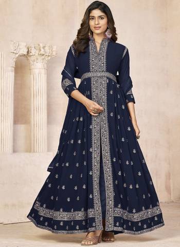 Partywear Designer Blue Heavy Blooming Fox Georgette suit