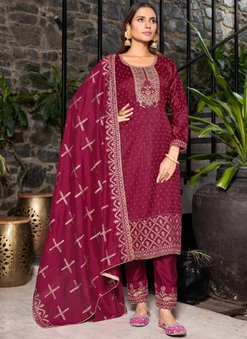 Partywear Designer Maroon Blooming Vichitra suit