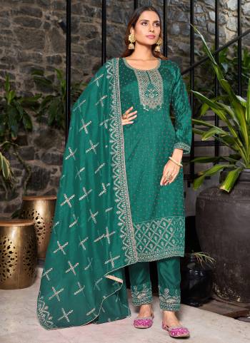 Partywear Designer Teal Blooming Vichitra suit