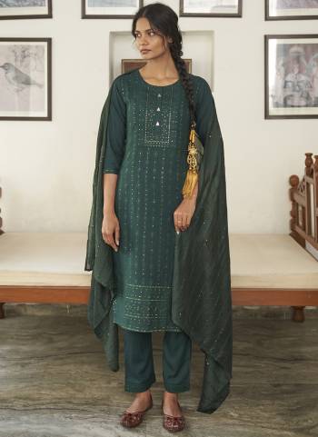 Dark Green Rayon Sequence Embroidery work Straight kurta with Pant & Dupatta