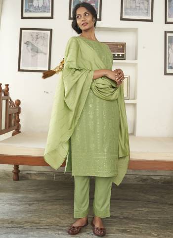 Green Rayon Sequence Embroidery work Straight kurta with Pant & Dupatta