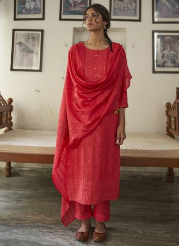 Red Rayon Sequence Embroidery work Straight kurta with Pant & Dupatta