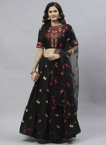 Black Cotton Embroidered Work Lehenga Choli with Dupatta