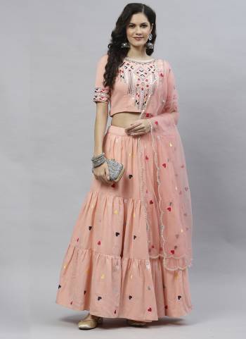 Pink Cotton Embroidered Work Lehenga Choli with Dupatta