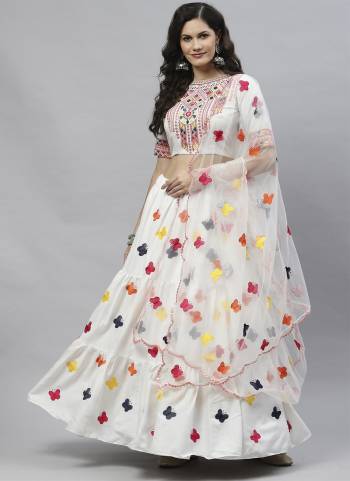 White Cotton Embroidered Work Lehenga Choli with Dupatta