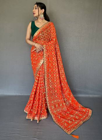 Garb These Party Wear Saree With Blouse in Fine Colored.These Saree And Blouse is Fabricated On Georgette.Its Beautified With Bandhani Printed With Gotta Pata Lace Border Bolose.