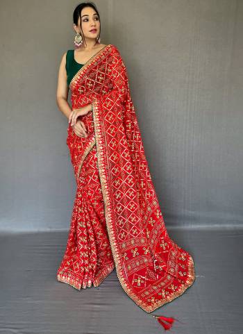 Garb These Party Wear Saree With Blouse in Fine Colored.These Saree And Blouse is Fabricated On Georgette.Its Beautified With Bandhani Printed With Gotta Pata Lace Border Bolose.