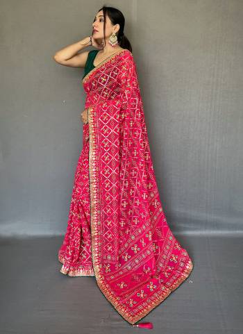 Garb These Party Wear Saree With Blouse in Fine Colored.These Saree And Blouse is Fabricated On Georgette.Its Beautified With Bandhani Printed With Gotta Pata Lace Border Bolose.