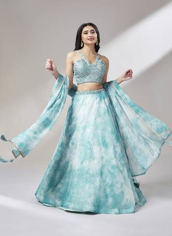 Attrective Looking This Partywear Fine Color Heavy Designer Choli Fabric Organza And Lahenga Organza And Dupatta Organza In Fabricated Beautified With Attrective Printed With Embroidery Work. Buy Now.