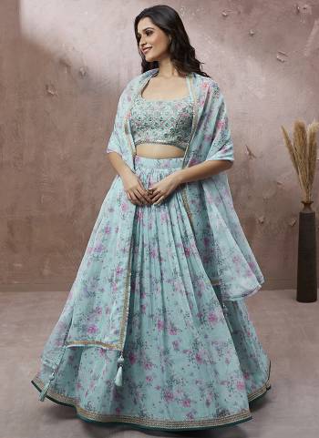 Attrective Looking This Partywear Fine Color Heavy Designer Choli Fabric Organza And Lahenga Organza And Dupatta Organza In Fabricated Beautified With Attrective Printed With Embroidery Work. Buy Now.