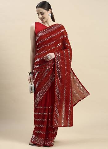 Garb These Party Wear Saree With Blouse in Fine Colored.These Saree And Blouse is Fabricated On Georgette.Its Beautified With Designer Sequance Embroidery Work.