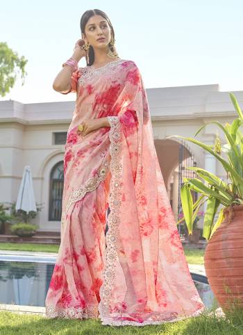 Garb These Designer Party Wear Saree in Fine Colored.These Saree Are Organza And Blouse is Fabricated On Art Silk Pair.Its Beautified Digital Printed,Khatli Work Blouse,Border.