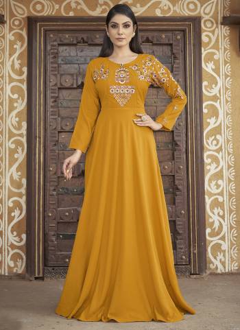 Grab These Beautiful Looking Readymade Gown In Fine Colored.These Gown is Fabricated On Muslin.Its Beautified With Designer Thread Embrodery Work.