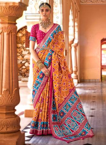 Looking These Party Wear Patola Saree in Fine Colored.These Saree And Blouse is Fabricated On Aircel Silk.Its Beautified With Patola With Gold Printed Designer.