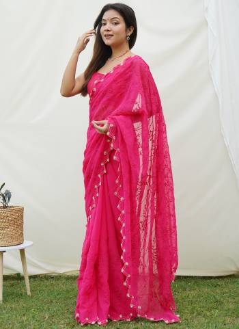 Attrective Looking These Party Wear Saree in Fine Colored.These Saree Are Georgette And Blouse is Fabricated On Art Silk.Its Beautified With Designer Chikankari Thread Embroidery,Hand Work.